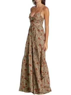 A.L.C. Laura Paisley Tie Front Spaghetti Strap Sleeveless Tiered Maxi Dress NWOT
